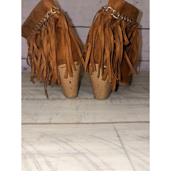 Brown Fringe Ankle Heel Boots Woman Sz 10 - Picture 3 of 7
